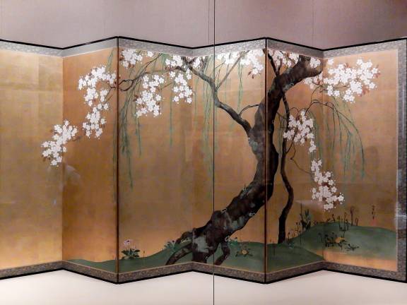 Cherry blossoms by Sakai Hoitsu deliver promises of rebirth through dazzling imagery. Photo: Adel Gorgy