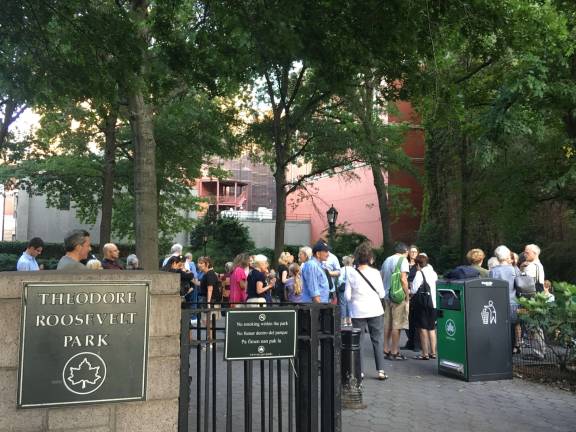 Last September, residents who frequent Theodore Roosevelt Park rallied against the natural history museum's plans to encroach on a quarter-acre of green space. Photo: Madeleine Thompson