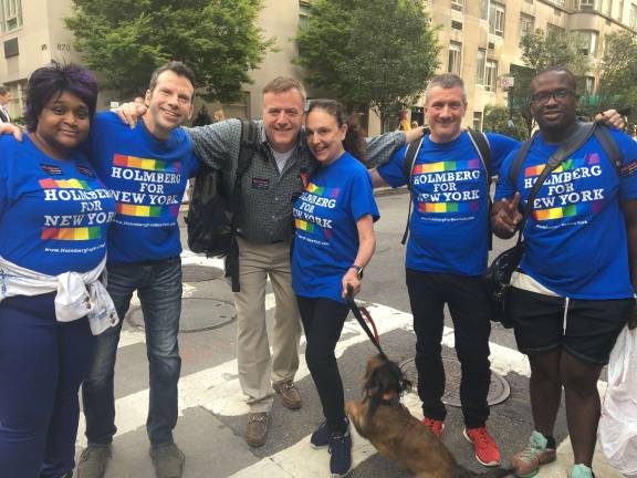 Underdog Republican Pete Holmberg campaigning with volunteers at the corner of Fifth Avenue and 68th Street in his losing bid to oust Democratic state Sen. Liz Krueger. He lost the two square blocks near his Murray Hill home by a 6.2-to-one vote margin. Photo courtesy of Holmberg for New York