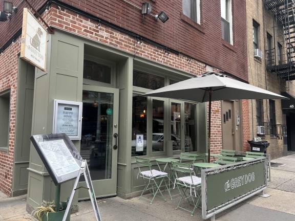 An outdoor setup at The Grey Dog, known for brunch and other bites.