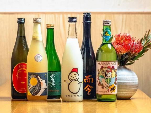 A selection of sakes at Sakagura.