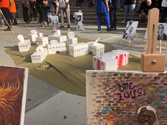 Grassroots group Close Rikers Build Communities set up a mock Rikers Island before the hearing to close the complex at City Hall last week.