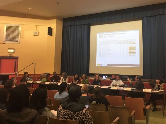 Department of Education officials detailed proposed admissions changes intended to boost diversity in Upper West Side middle schools at a May 22 meeting of Community Education Council 3. Photo: Michael Garofalo