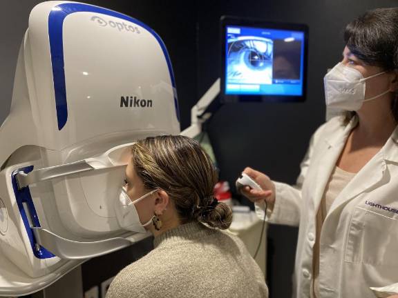 <b>Dr. Laura Sperazza undergoes annual eye exam.</b> Photo: Lighthouse Guild