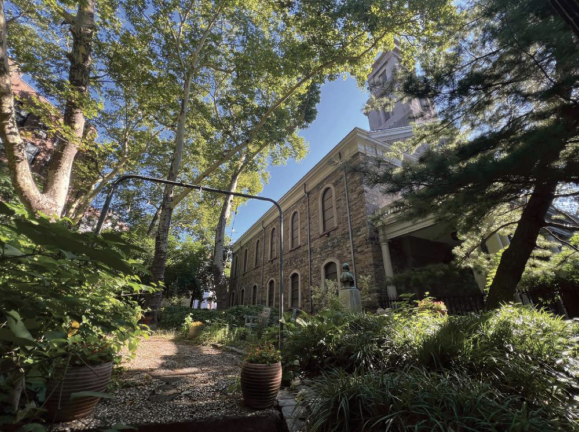 The garden and parish hall at St. Mark’s Church in-the-Bowery. The church campus hosts arts organizations, community programs and services for neighborhood residents.