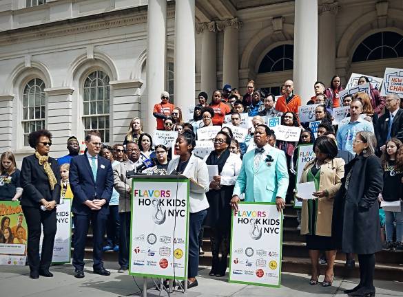 Kyla Browne speaks at a recent press conference about the importance of protecting youth from the dangers of flavored tobacco products and candy-flavored electronic cigarettes. Photo: Lisa Spitzner