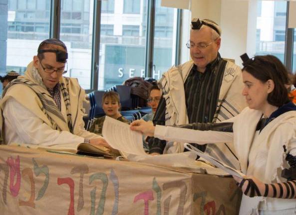 Kehilat Hadar members Aaron Kasman, Meir Schecter, and Ashira Konigsburg (l to r).