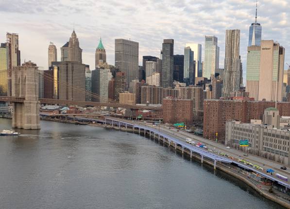 NYC Half Marathon water stop on FDR Drive, note yellow jackets.