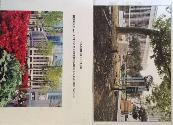 More before and after shots, showing the flowers that were removed from Damrosch Park.