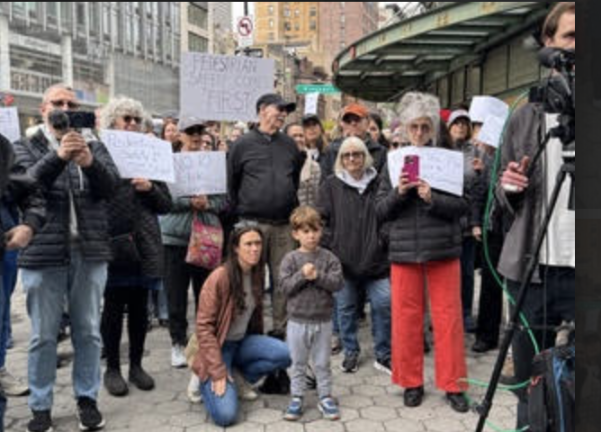 Protestors turned out on West 72nd St. to protest the cross town bike lane on 72nd St. that the Department of Transportation is proposing.