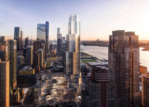 A rendering of the proposed Avenir, center.