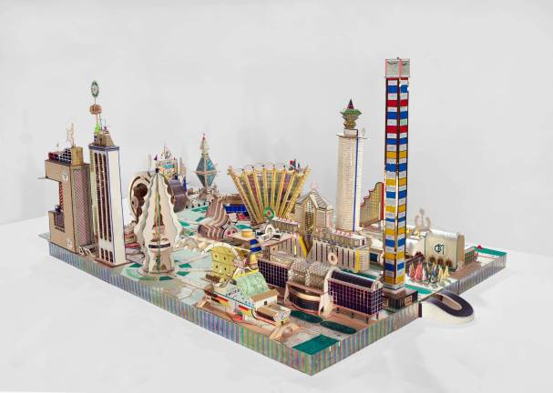 Bodys Isek Kingelez (Congolese, 1948-2015). "Kimbembele Ihunga." 1994. Paper, paperboard, plastic and other various materials, 51 3/16? x 72 13/16? x 10' 5?. CAAC – The Pigozzi Collection, Geneva. © Bodys Isek Kingelez / Photo: Maurice Aeschimann. Courtesy CAAC – The Pigozzi Collection