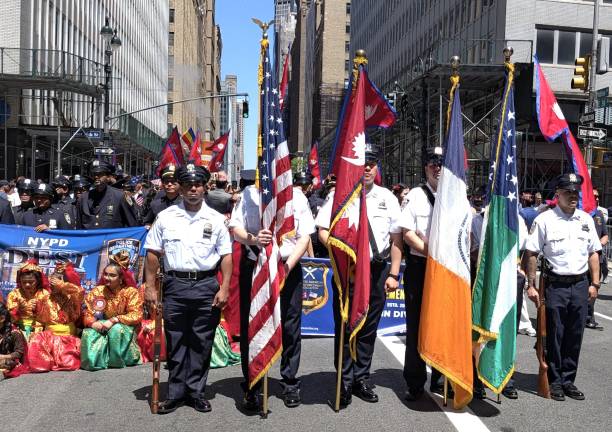 Nepal Day Parde line of march with NYPD Color Guard.