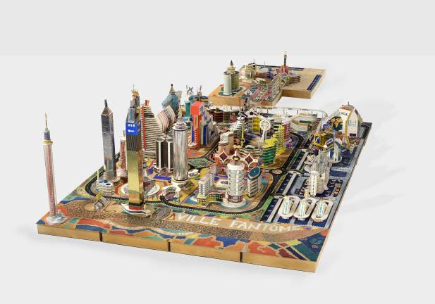Bodys Isek Kingelez (Congolese, 1948-2015). "Ville Fantôme." 1996. Paper, paperboard, plastic and other various materials, 47 1/4” × 8' 8 7/16?× 7' 10 1/2?. CAAC – The Pigozzi Collection, Geneva. © Bodys Isek Kingelez / Photo: Maurice Aeschimann. Courtesy CAAC – The Pigozzi Collection