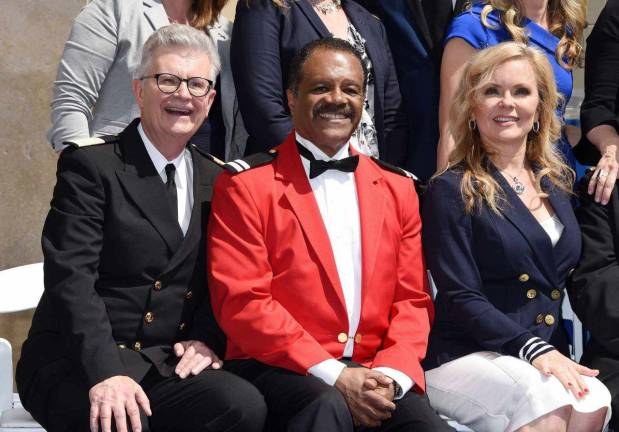 Three stars of the ABC-TV hit <i>Love Boat, </i>(from left)<i> </i>Fred Grandy, Ted Lange, and Jill Whelan, are reunited in <i>Lady Patriot, </i> a play written by Lange. The new drama<i> </i>is set against the backdrop of the Civil War.