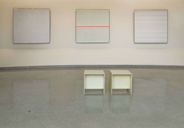 Agnes Martin’s “Blessings,” “Gratitude,” and “Loving Love” offer visual meditations. Photo: Adel Gorgy