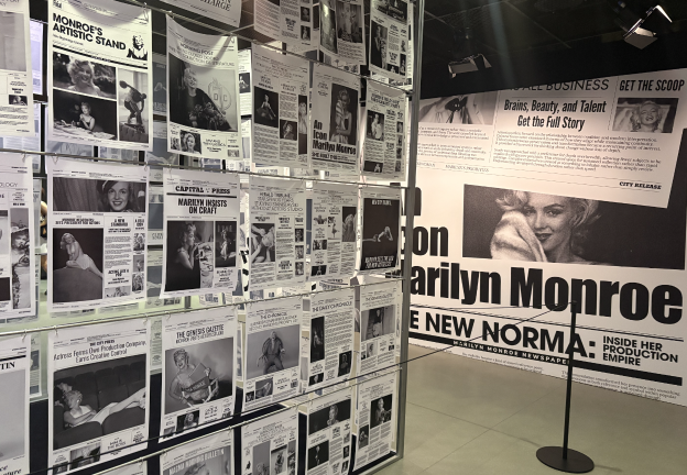 ”The Headline Room” is the first stop in the exhibition and reimagines the headlines written about Marilyn Monroe during her lifetime, focusing on her achievements as a business woman rather than her looks or gossip.