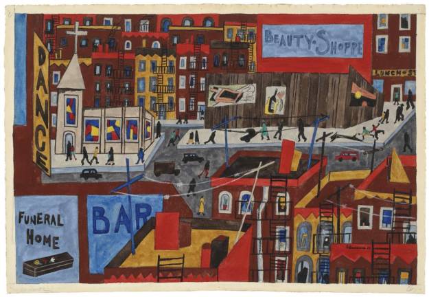 Jacob Lawrence, This Is Harlem, 1943, gouache and pencil on paper. Hirshhorn Museum and Sculpture Garden, Smithsonian Institution, Washington, DC, gift of Joseph H. Hirshhorn, 1966. Artwork © The Jacob and Gwendolyn Knight Lawrence Foundation, Seattle / Artists Rights Society (ARS), New York.