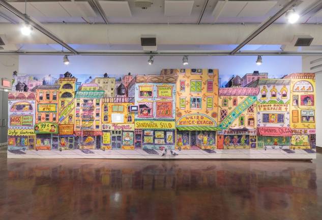 A hand-drawn cityscape Roz Chast created exclusively for the retrospective. Credit: JSP Art Photography