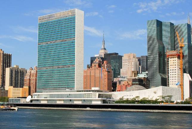 United Nations Headquarters designed by Le Corbusier and Oscar Niemeyer is like a painting in space.