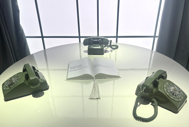 Also in “The Library,” three phones sit atop a rounded table and play audio from Monroe’s interview with LIFE Magazine, her final interview before her death on Aug. 4, 1962 at the age of 36.