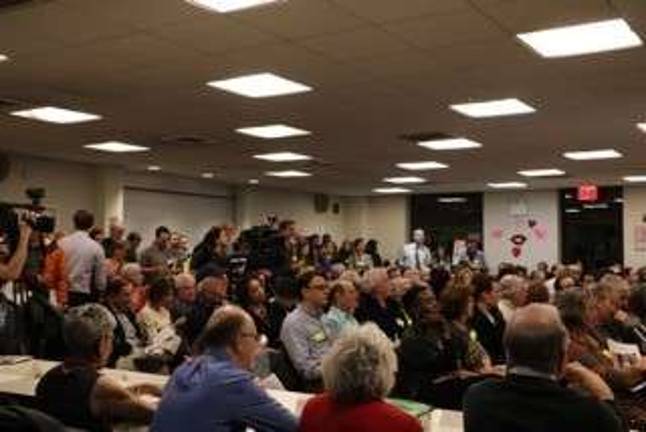A contentious Department of Transportation plan to install a protected bike lane on Amsterdam Avenue was approved by 28 to 13, with two abstentions, by Community Board 7 on Feb. 2. The head of an Upper West Side block association said two board members should have abstained from voting because of their association with a bike advocacy group. Photo: Melody Chan
