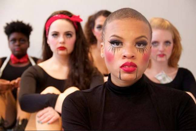 The cast of Girl Be Heard's &quot;Embodi(ed).&quot; Left to right, back to front, are Jordan Fleming, Nina Tandilashvili, Annalise Wedemeyer, Dinae Anderson-Guano and Veronica Lowry. Photo: Ashley Marinaccio