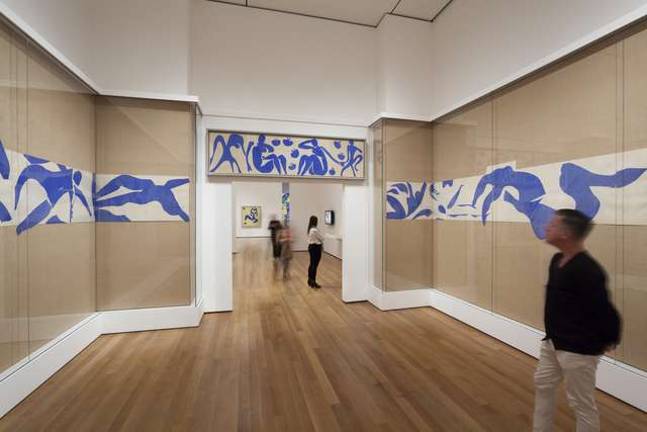 Installation view of The Swimming Pool (1952) in the exhibition Henri Matisse: The Cut-Outs at The Museum of Modern Art, New York (October 12, 2014-February 8, 2015). Photo by Jonathan Muzikar. &#xa9; 2014 The Museum of Modern Art