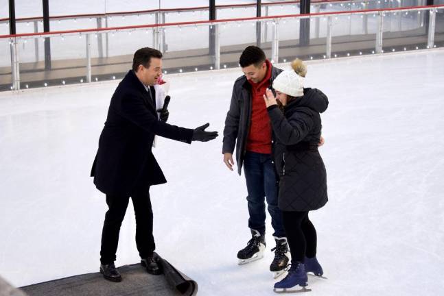 The newly engaged couple with Today co-host Carson Daly.