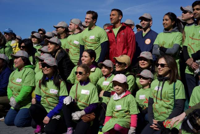 Over 200 employees from HSBC prepare for a day of volunteering at Riverside Park during the 22nd Annual New York Cares Day Spring Saturday. Photo by Lynn Coscia