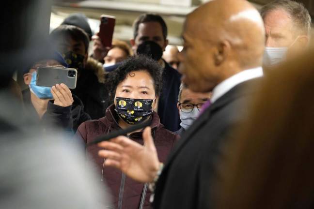Mayor Eric Adams provides an update on the fatal attack of an Asian woman in Times Square on Saturday, January 15, 2022. Photo: Ed Reed/Mayoral Photography Office