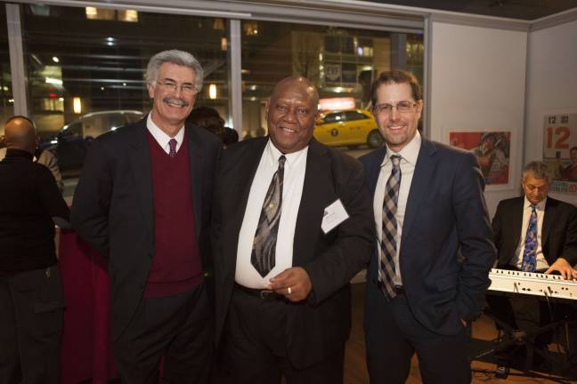 From left, Jewish Home Lifecare&#x2019;s senior vice president of marketing and communications Bruce Nathanson, with WESTY Award winner Noel Auld, a certified nursing assistant at Jewish Home Lifecare, and Upper West Side City Council Member Mark Levine. Photo by Mary Newman