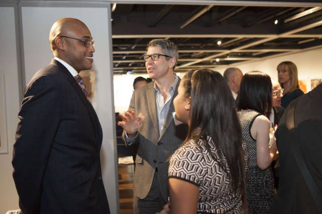 WESTY Award winner Clinton Neils (left) of the Beacon Theatre talks with West Side Spirit Editor-in-Chief Kyle Pope at the ceremony. Photo by Mary Newman