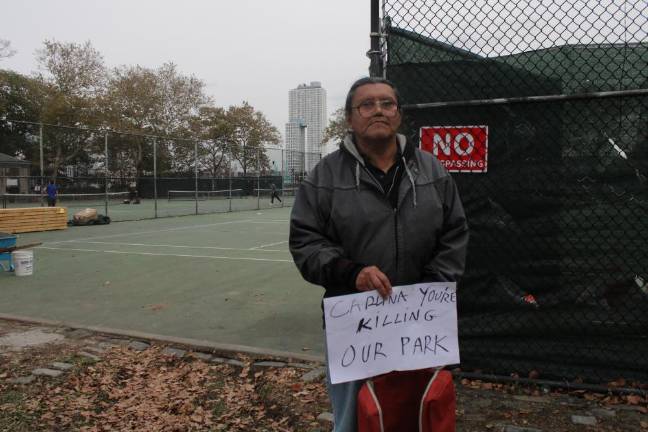 Tonto Cabrera, a sixteen-year resident of the Lower East Side, at the East River Park tennis courts. Photo: Gaby Messino