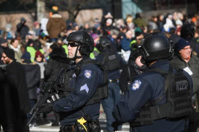 Police at the march on Sunday.