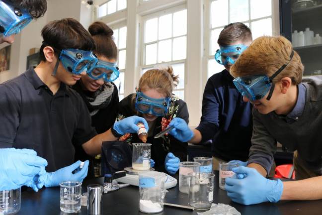 Students undertake experiments at Dwight School Science Lab. Photo: Dwight School