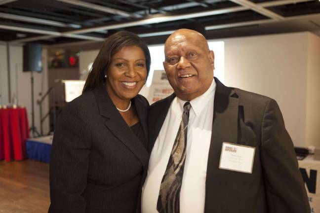 Public Advocate Letitia James with WESTY Award winner Noel Auld, a certifed nursing assistant at Jewish Home Lifecare. Photo by Mary Newman