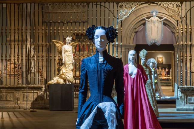 &#x201c;Heavenly Bodies: Fashion and the Catholic Imagination&#x201d; inside the Met Fifth Avenue's Medieval Sculpture Hall. Photo: &#xa9;The Metropolitan Museum of Art