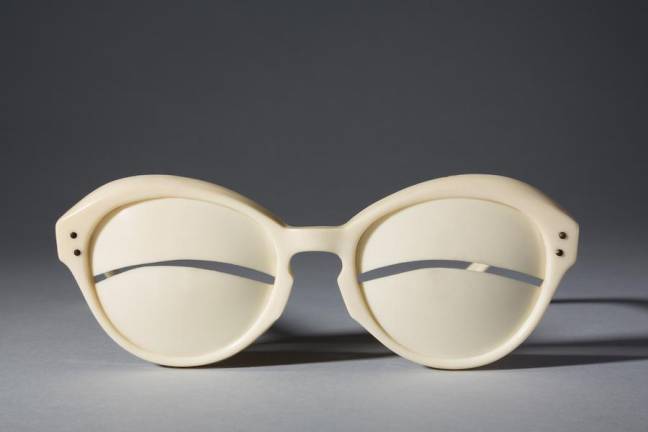 Courrèges, ivory plastic sunglasses, Spring/Summer 1965, gift of Abel Rapp. Photo: Eileen Costa