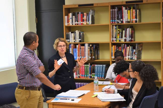 New York State Supreme Court Justice Rosalyn Richter talks law with students at MLK High School. Photo: Michael Garofalo
