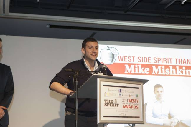 Mike Mishkin of Love Where You Live Realty, which focuses on Upper West Side real estate, accepting his WESTY Award. Photo by Mary Newman
