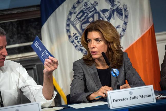 Mayor Bill de Blasio with NYC Census Director Julie Menin on September 25, 2019.