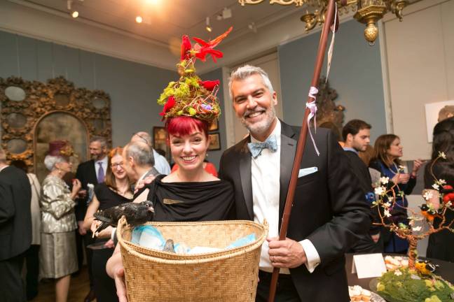 Liza-Mae Carlin and Joey Luther, with squeaker pigeons, emceed the evening. Photo: Nancy Adler Photography