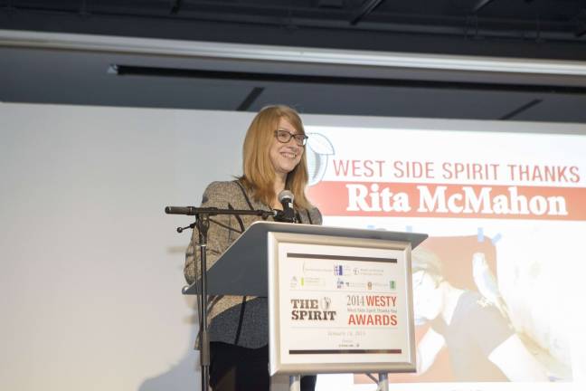 Upper West Side Assembly Member Linda Rosenthal introduces WESTY Award winner Rita McMahon, founder of the Wild Bird Fund. Photo by Mary Newman