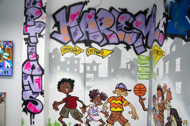 A graffiti-style mural inside the new OPTIONS Center.