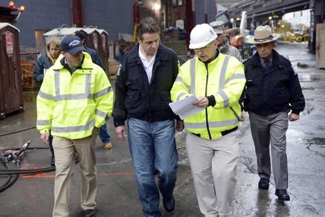 Governor Andrew M. Cuomo receives briefing on fortification of World Trade Center site, on Oct. 29, 2012, the morning of Hurricane Sandy. Photo: Office of Gov. Andrew Cuomo, via flickr