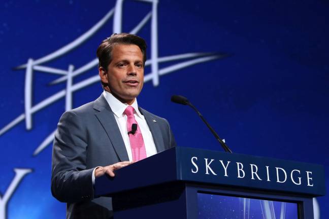 Anthony Scaramucci, ex-White House communications director, addressing a conference hosted by SkyBridge Capital, his hedge fund, at the Bellagio Resort &amp; Casino in Las Vegas in May 2016. Photo: Jdarsie11, via Wikimedia Commons