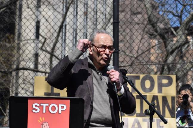 Senate Majority Leader Chuck Schumer, in Columbus Park on March 20, visited several events in support of the Asian community over the last week. Photo: Leah Foreman