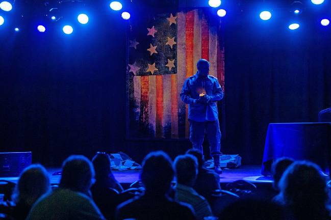 Douglas Taurel plays the roles of soldiers as well as moms and kids in his one man play which is having an exclusive off Broadway run in NYC Dec. 4 to 21 after touring 34 cities across the US.