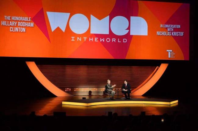 Hillary Clinton speaks at Women in the World. Photo courtesy of&#xa0;Tina Brown&#x2019;s Women in the World Summit